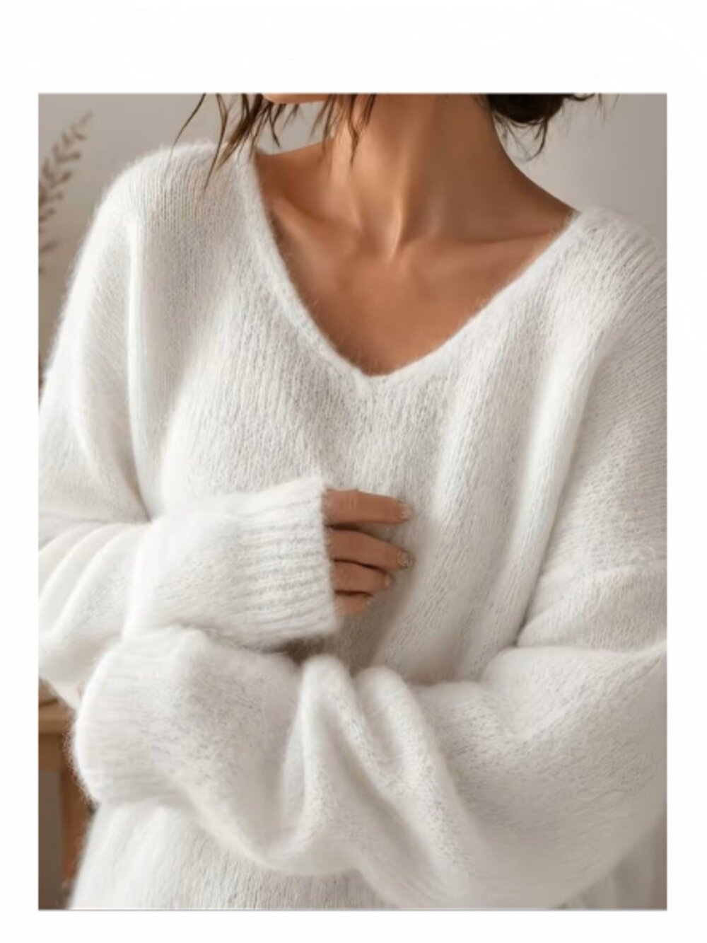 New White Cozy V-Neck Sweater Large